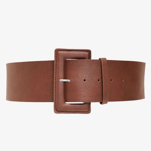 New! Brown Cognac Faux Leather Rectangular Buckle PLUS SIZE Waist Belt 18-20 - Picture 2 of 2
